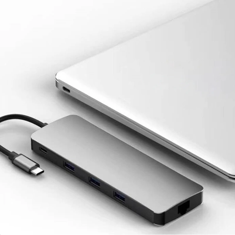 Тип-c-концентратор+ Hdmi+ Vga+ Rj45+ тип-c(зарядка+ передача данных)+ Sd/Tf Одновременное чтение 3,0 карт