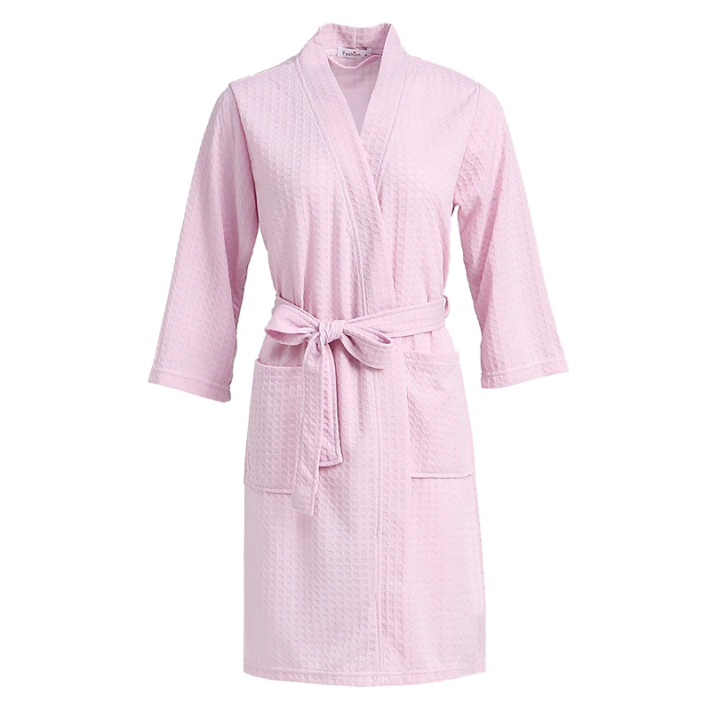 Men Summer Waffle Bathrobe Women Cotton Kimono Wedding Robes Sexy Plus Size Absorbent Long Dressing Gown Sleepwear Bathrobes cotton pajama pants Men's Sleep & Lounge