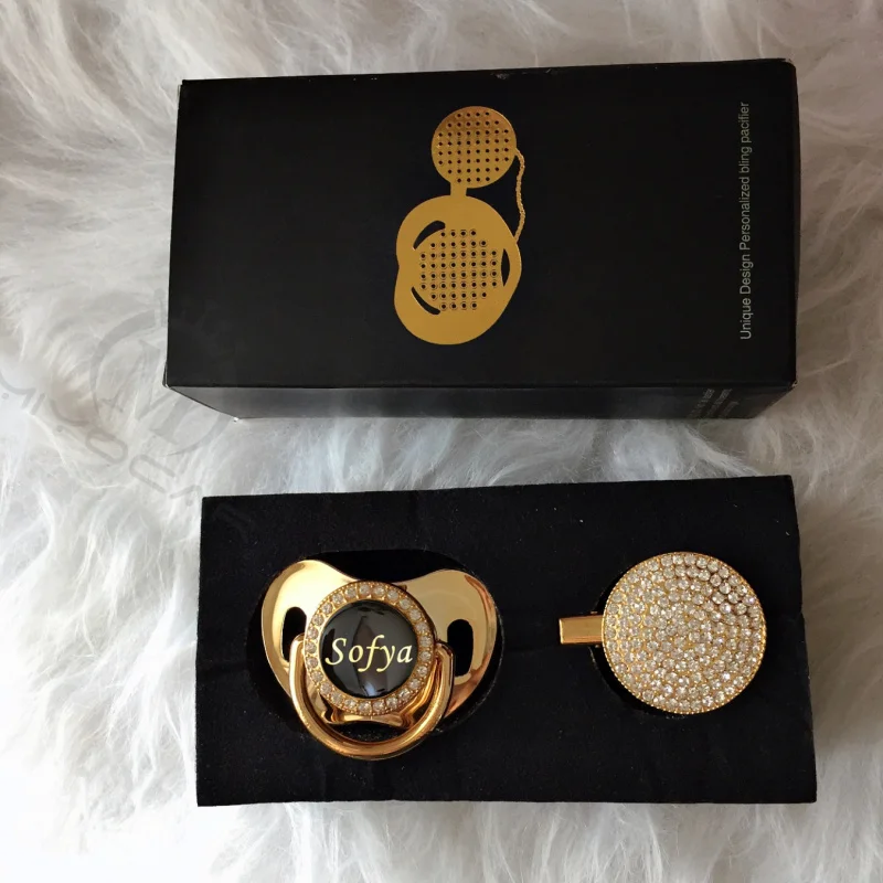 MIYOCAR персонализированные любое имя может сделать Золотой bling соска черный и bling соска клип BPA бесплатно пустышка bling уникальный PPC-B