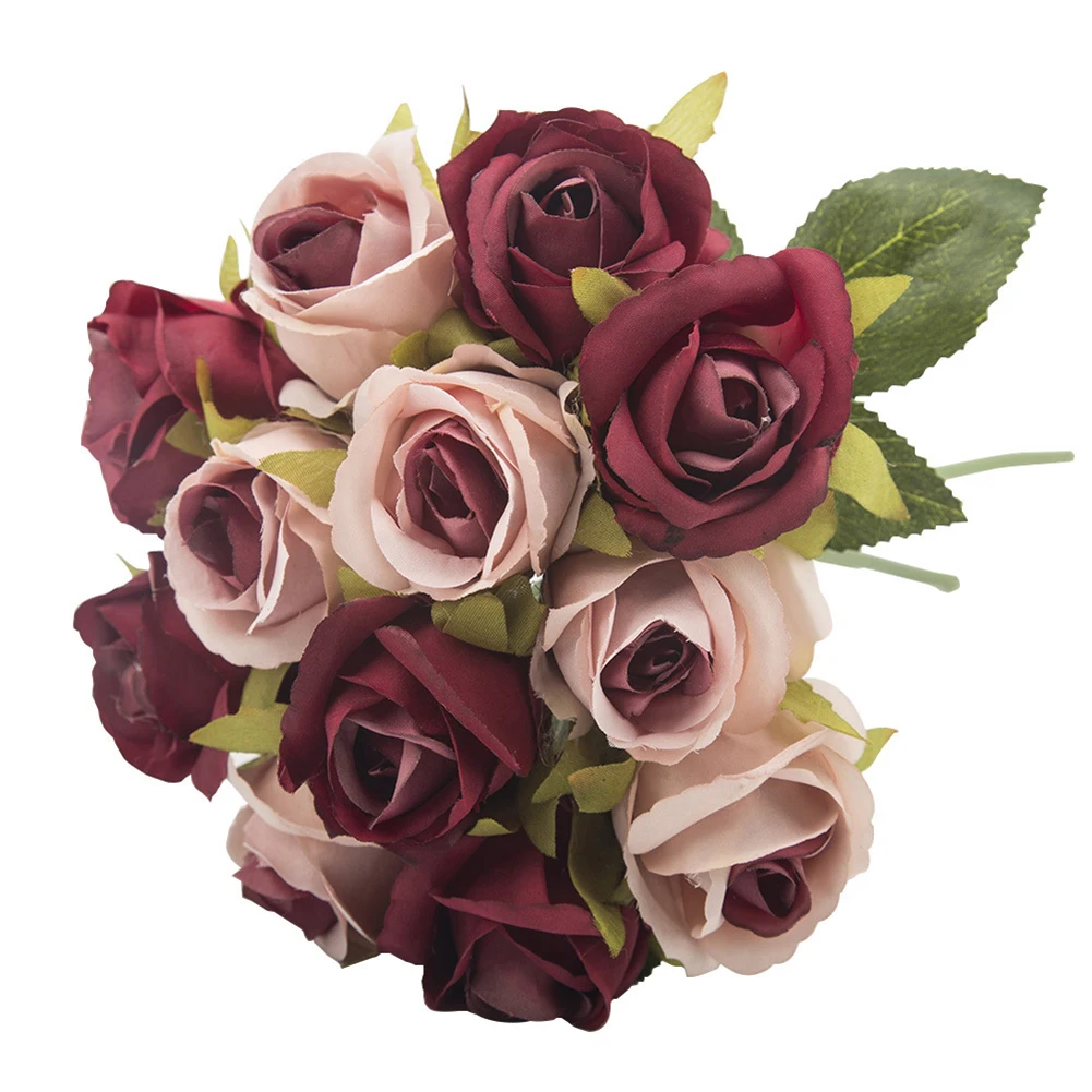 

12 Artificial Rose Small Bouquet Bride Bouquet Holding Bunch Simulation Flower Wedding Bridal Bouquet Home Party Decoration