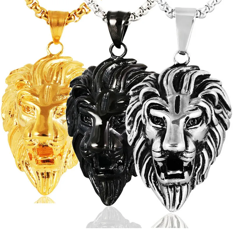 Хип-Хоп рок животное голова льва кулон ожерелье для женщин мужчин нержавеющая