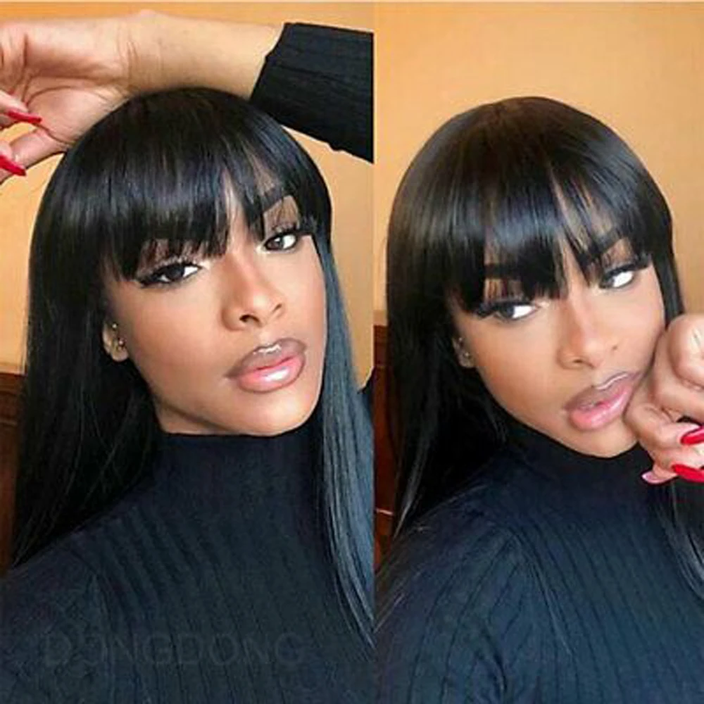 

Synthetic Lace Front Wigs 26inch Black Long Straight For Women Fiber Glueless Wig with Natural Hairline With Bangs straps&comb