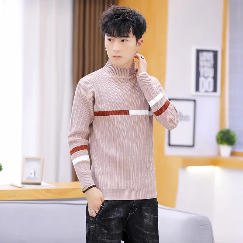 Мужской свитер, зимний, черный, желтый, серый, длинный рукав, розовый, синий, новинка, водолазка, пуловеры, модные мужские свитера - Цвет: as picture