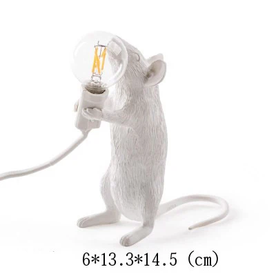 Настольная лампа из смолы для моделирования mousie, настольный декоративный светильник ing Little mouse, Настольный светильник в виде животного для спальни, черный/белый/золотистый - Цвет абажура: white stand
