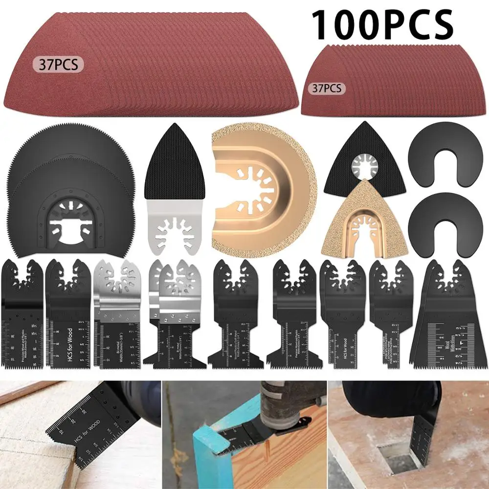 100Pcs Oscillating Multi Tool Universal Saw Blade Accessories Set For Power Tool 