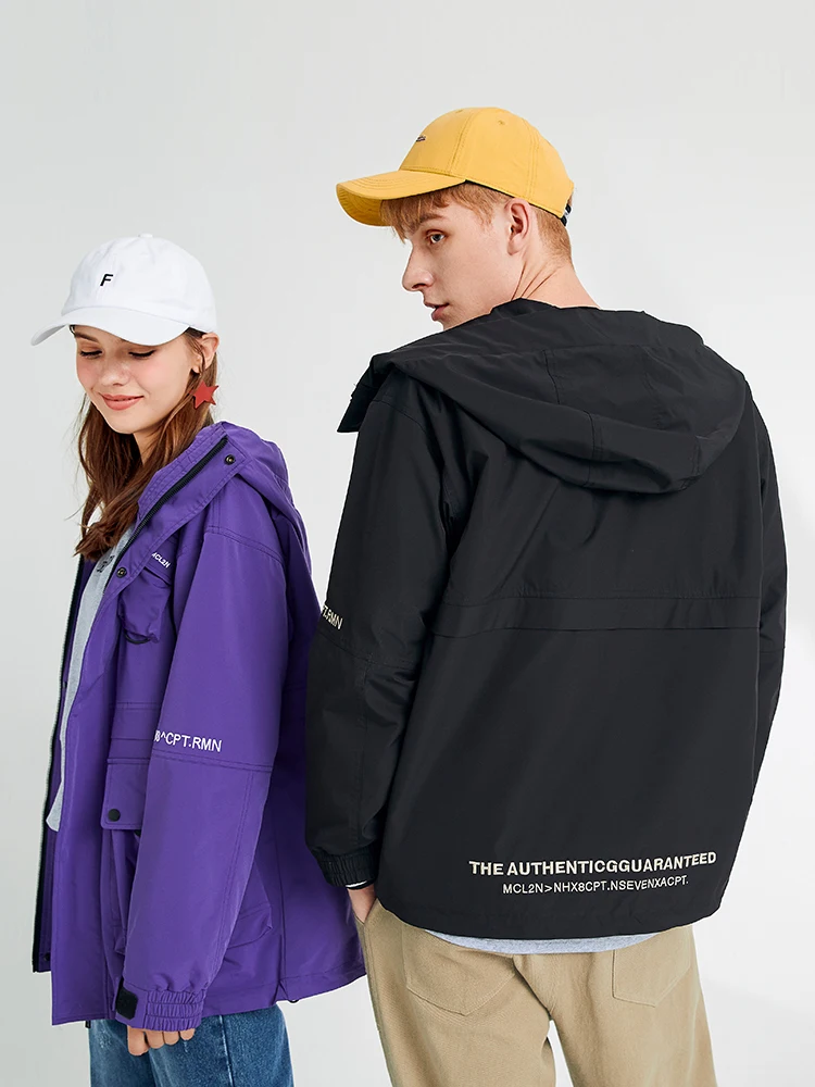Pioneer Camp Мужская ветровка с капюшоном Фиолетовый королевский синий Повседневная Techwear Женская куртка-бойфренд Anorak AJK908158T