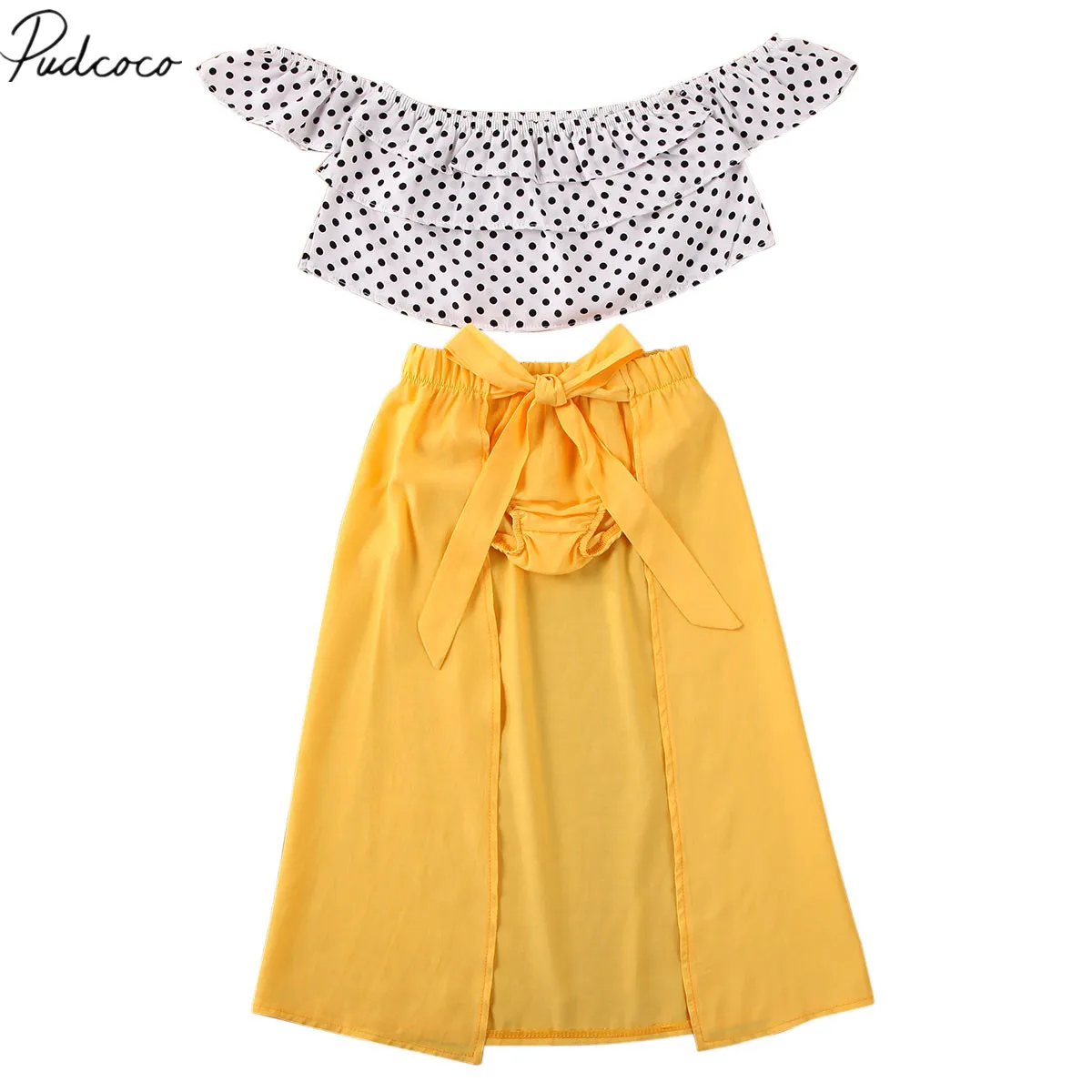 2020 летняя одежда для малышей Одежда маленьких девочек топы в горошек с открытыми