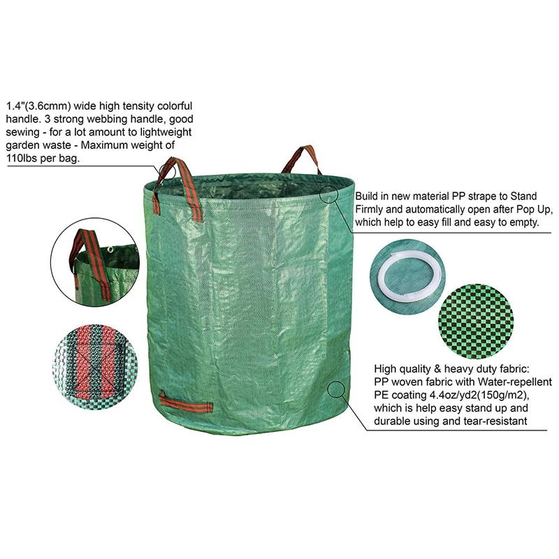 3-Pack 72 галлонов садовый мешок-многоразовые сверхмощные садовые сумки, газон бассейн Сад лист отходов мешок