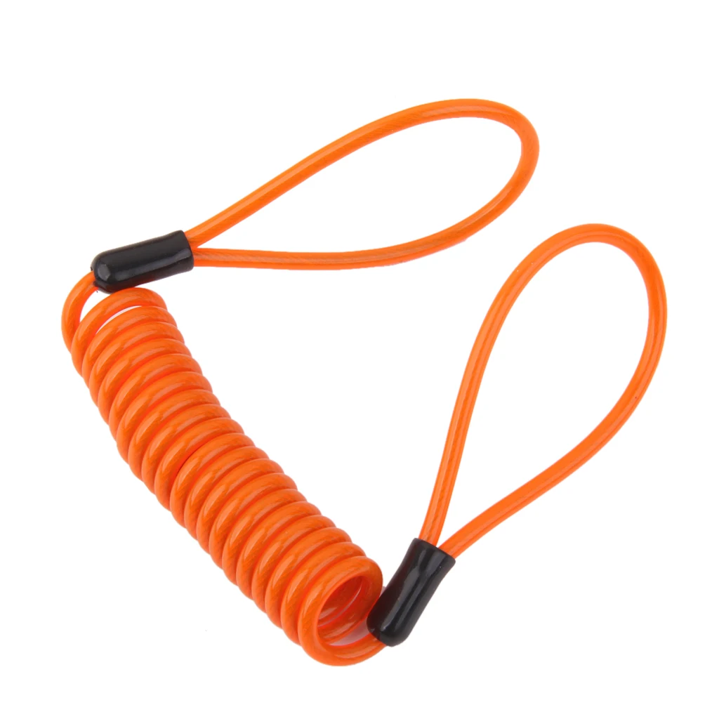 Safety Lanyard Spring Coil Wire Rope Disc Brake Lock Reminder Cable -Orange