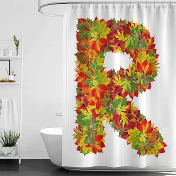 

Shower Curtains Fabric White Letter R,Floral R Made with Maple Leaves Bouquet Essence Autumn Inspirations Initials