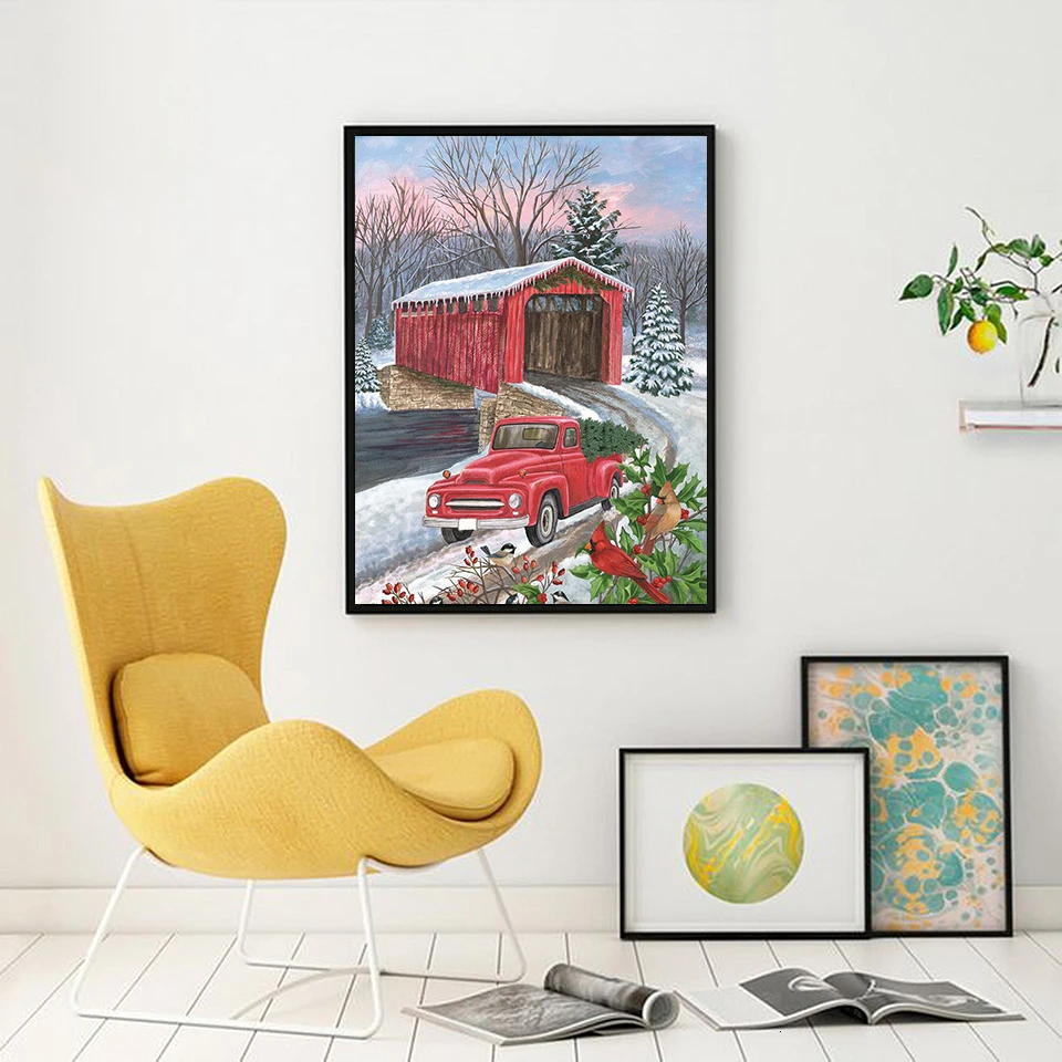 EverShine Full Square Diamond Painting New Arrivals Landscape Diamond Art Bead Embroidery Red Truck Picture Cross Stitch Kit