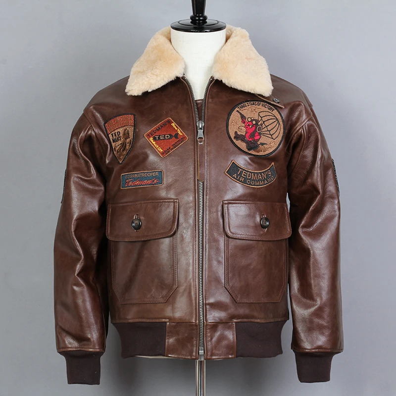 2019 G1 Мужская Куртка Пилота меховой воротник натуральная кожа куртка Авиатор