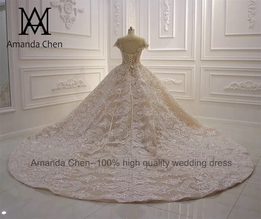 Robe de mariee sirene роскошное кружевное свадебное платье цвета шампанского с длинным шлейфом