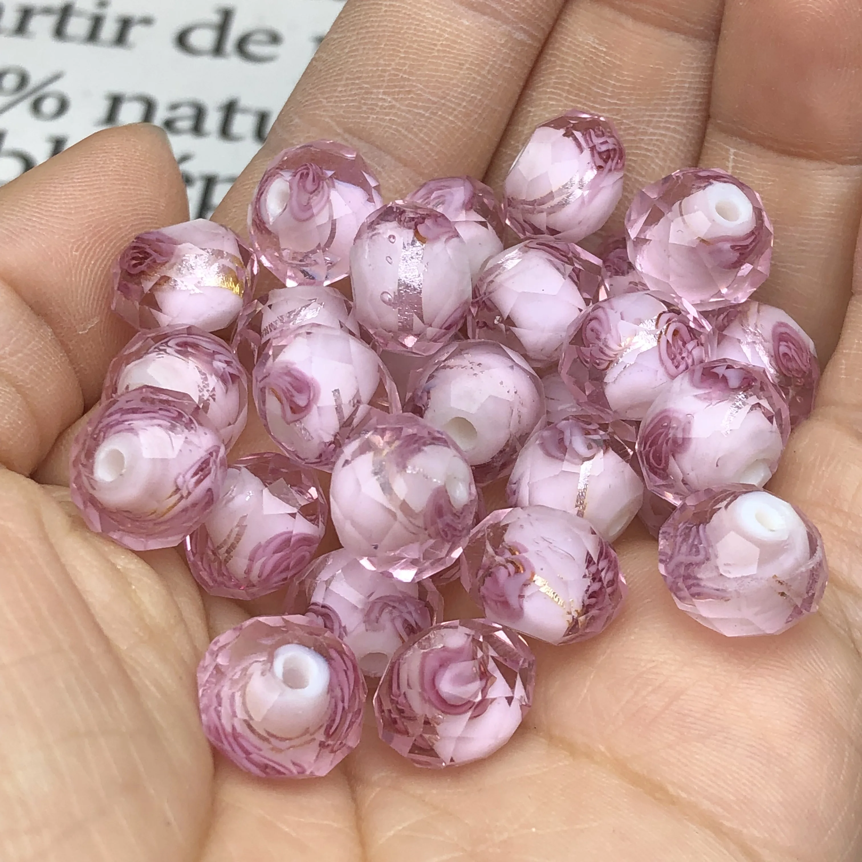 12MM Large Murano Pink Transparent Flower Lampwork Crystal