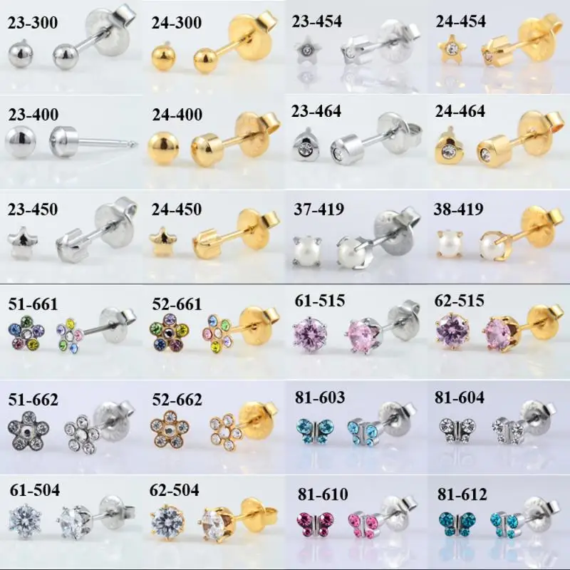 

1 Pair 316L Stainless Steel Allergy Free Ear Studs CZ Heart Star Flower Crown Butterfly Sterilized Packaged Earrings Women Baby