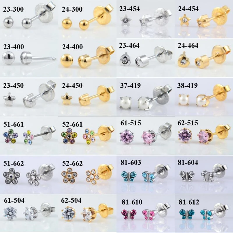 1 Pair 316l Stainless Steel Allergy Free Ear Studs Cz Heart Star Flower