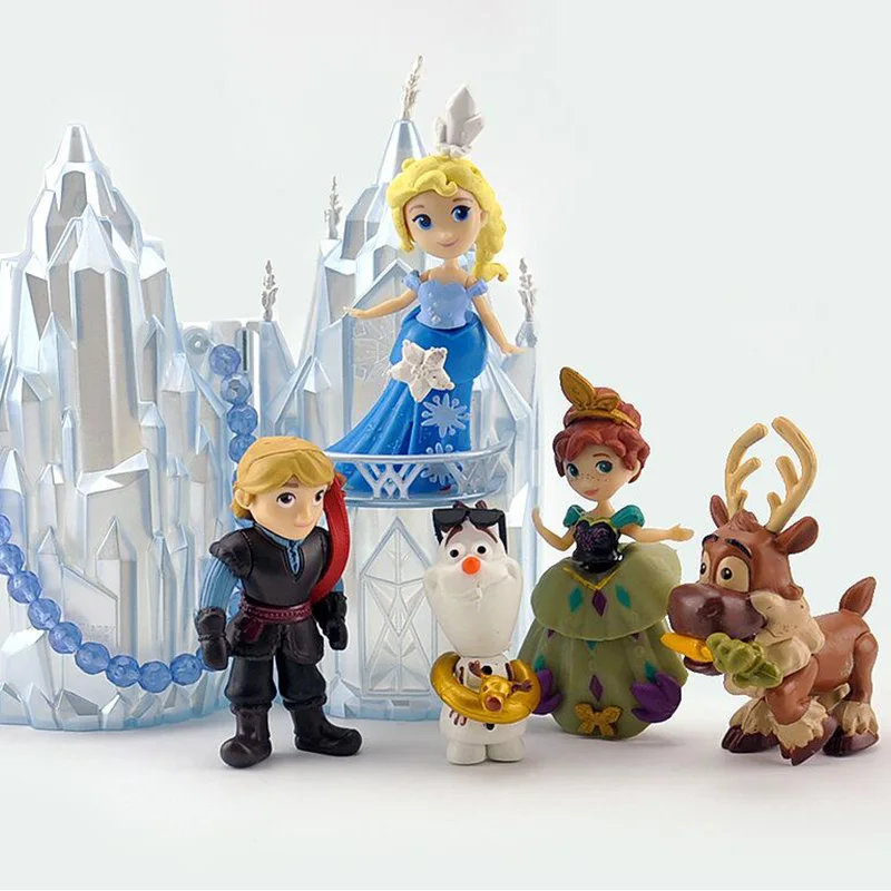 

6PCS Disney Frozen 2 Anna Elsa Princess Olaf Sven And Castle Ice Palace Throne Action Figure Anime Figurine Model Toy For Kids