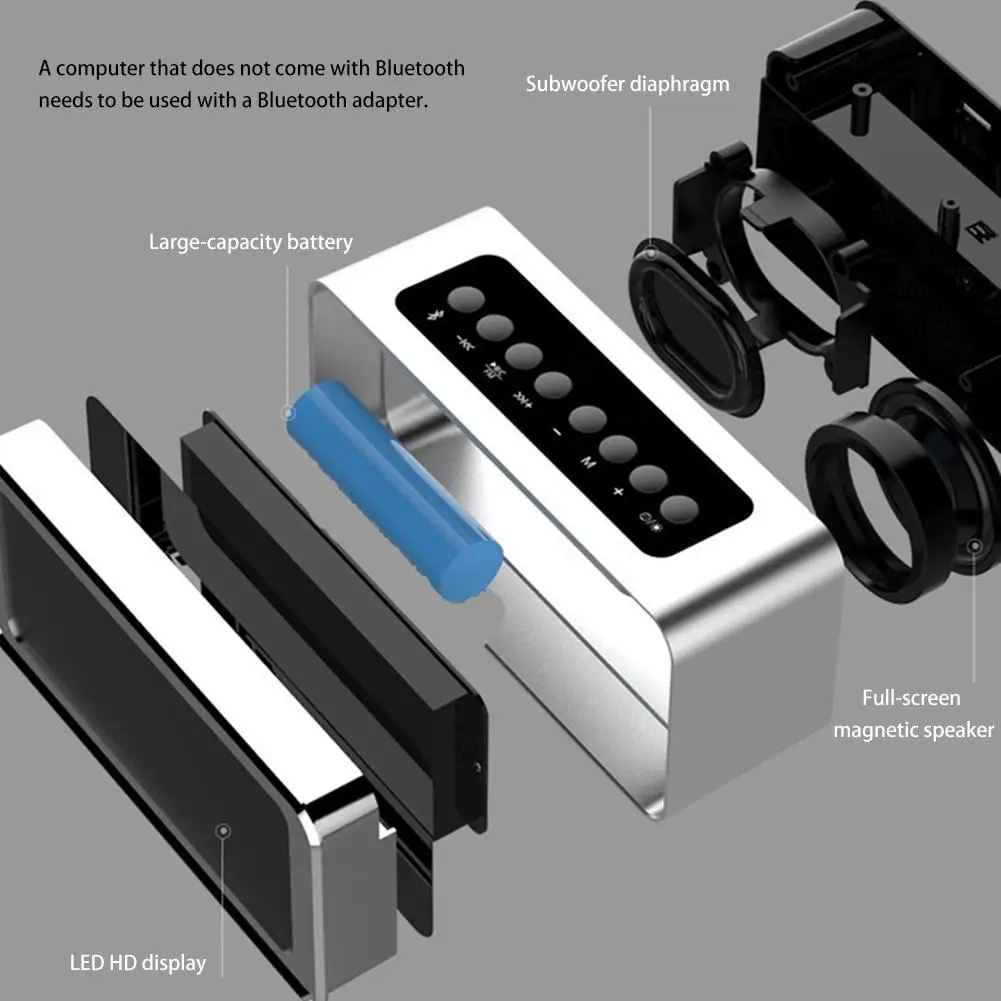 Беспроводной Bluetooth Динамик Зеркало самолет Часы Bluetooth аудио телефон сабвуфер с вставной картой большой емкости батарея радио