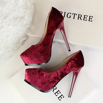 

Fashion high heels women's shoes thin heels super high heels waterproof shallow fluffy single shoes