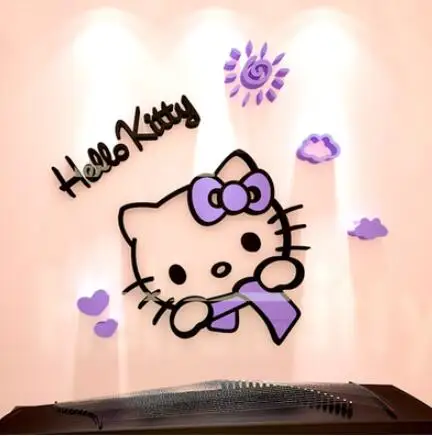 3D Новые DIY HelloKitty стереоскопические наклейки для стен для детской комнаты акриловый кристалл мультфильм спальня фон 3D украшение стены