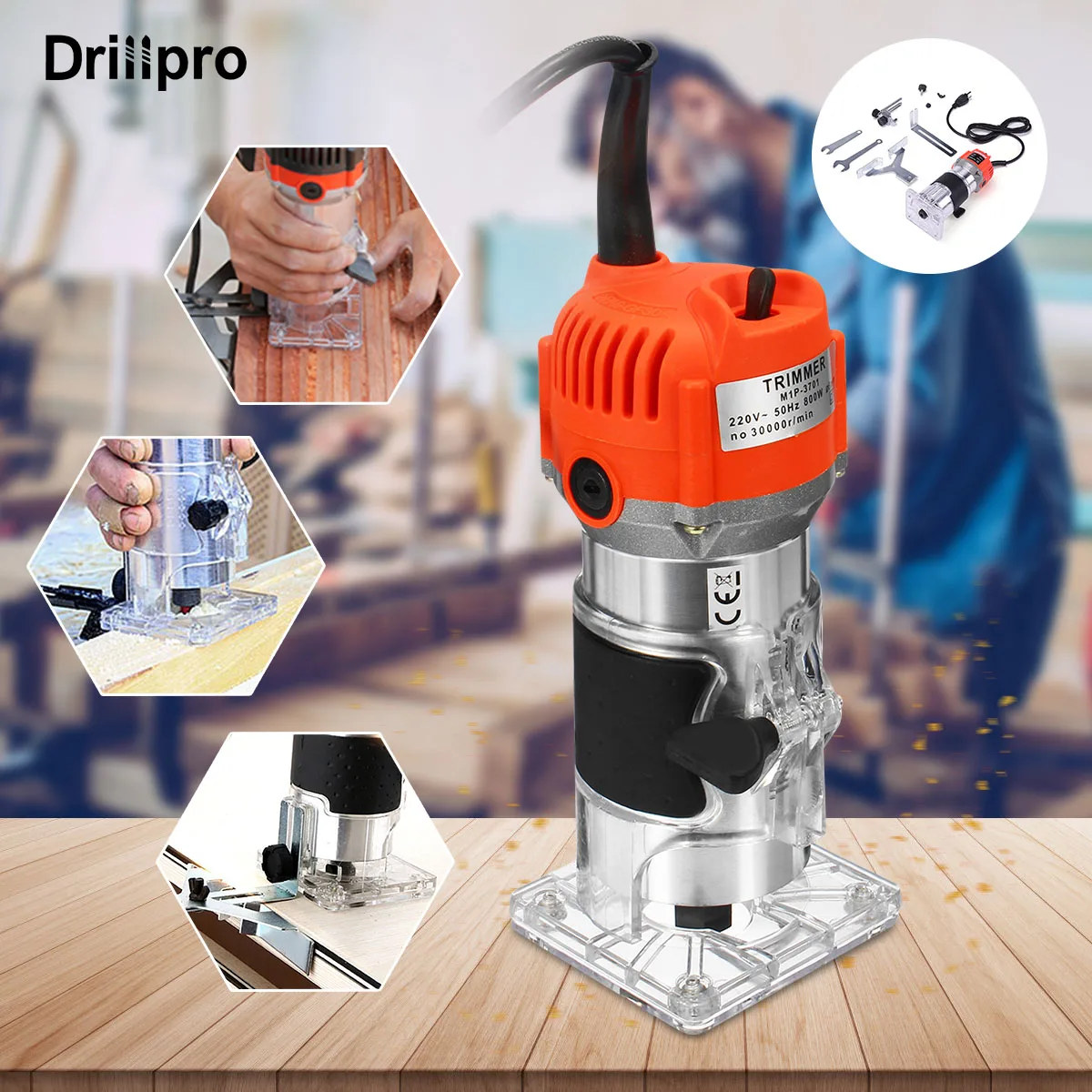 Woodworking Electric Trimmer 800W 30000rpm Wood Milling Engraving Slotting Trimming Machine Hand Carving Machine Wood Router