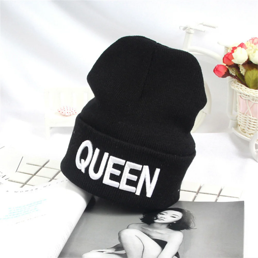 Новое поступление, кепка с надписью «King queen» для мужчин и женщин, спортивная хип-хоп шапка с вышивкой для пар, вязаная шапка для улицы - Цвет: Темно-серый