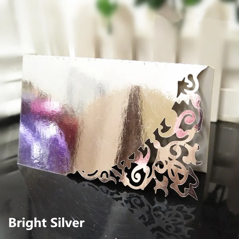 BrightSilver 50 шт пустотелый лазерный резной свадебный стол карты свадебные/детский душ место именные карты ужин банкетный стол посадочные карты 6ZSH870 - Цвет: BrightSilver