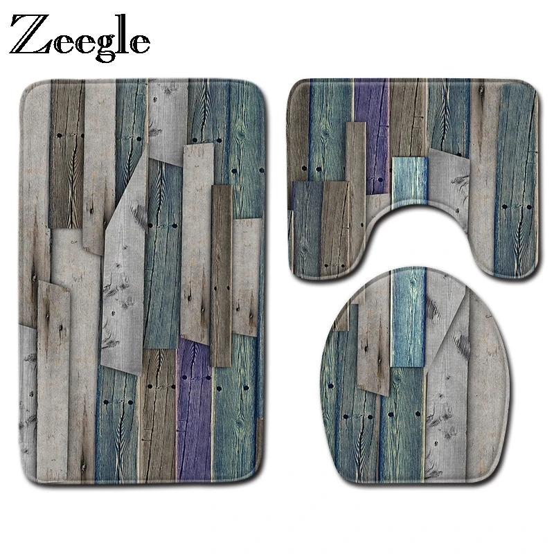 Zeegle 3 шт. коврики для ванной деревянный ковер для ванной нескользящий коврик для ванной комплект фланелевый пол коврики для ванной моющиеся коврики для ванной