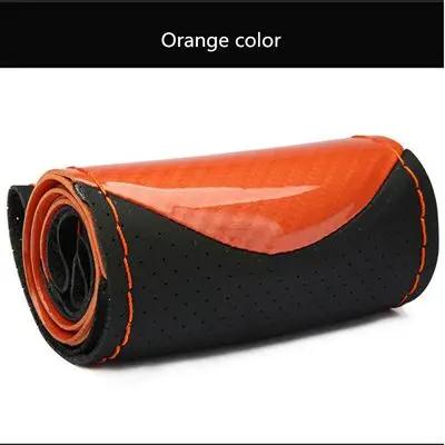 Orange color Чехол для руля 38 см, мягкий, противоскользящий, сделай сам, ручная швейная, износостойкая оплетка рулевого колеса автомобиля с иглами, нить - Название цвета: Orange color