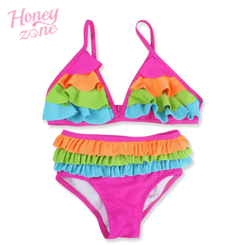 Honeyzone/купальный костюм для новорожденных девочек; Радужный лоскутный купальник для маленьких девочек; раздельное бикини; комплект Banadores Nino
