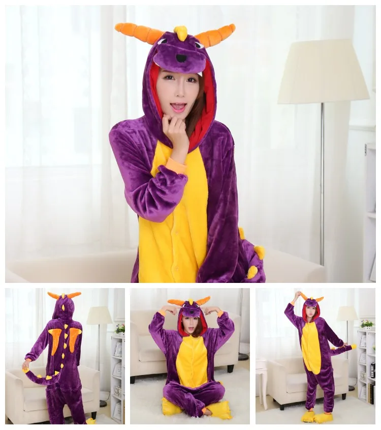 Пижама Spyro для взрослых Детские костюмы косплей фиолетовый дракон комбинезоны