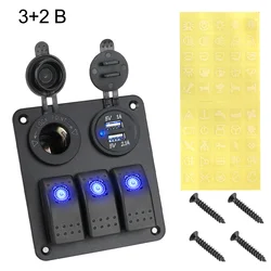 Multi - Gang Waterproof Car Switch Panel with Light Control and Dual USB Charger (3 and 2 B Type)