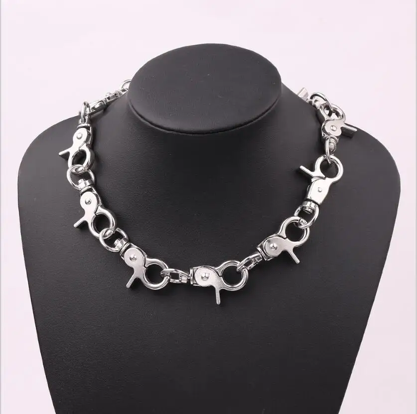 

2019 new handmade men's and women's unisex chain alloy lock necklace heavy duty padlock collar metal collar