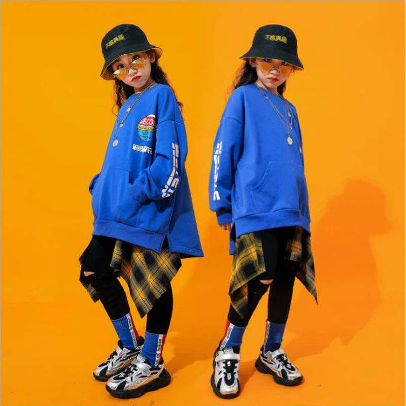 Детский бальный костюм в стиле хип хоп Синяя толстовка топы штаны джоггеры