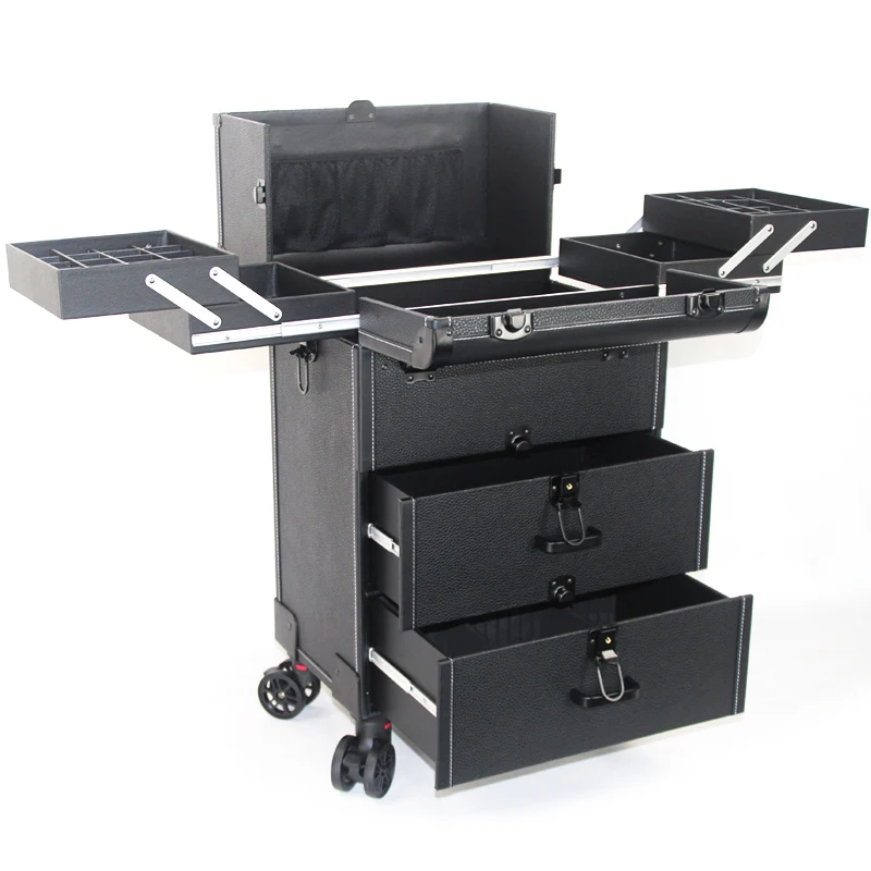 Pull Bar Suitcase Large multi-layer professional trolley cosmetic luggage with mirror for makeup artist nail tattoo tool