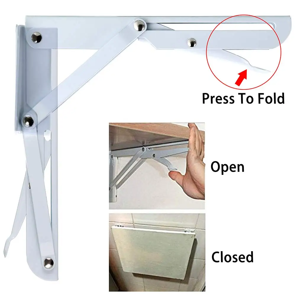 shelf1 pairSturdy folding frame heavy white metal table folding frame bracket 8 inches, stacking hinge wall hangingshelf