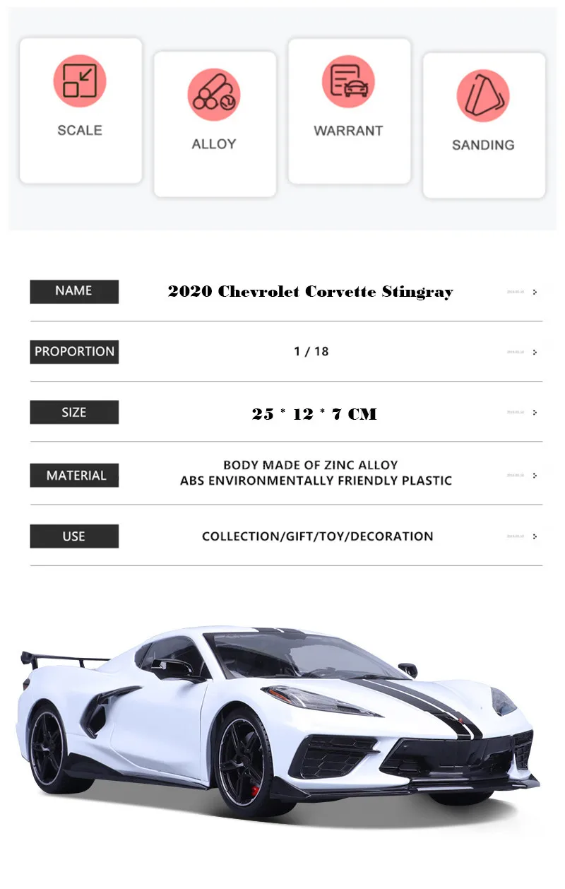 Maisto 1:18 2020 Chevrolet Corvette C8 Stingray Coupe (High Wing) Simulation Sports Car Alloy Retro Car Model Die Casting Model Maisto 1:18 2020 Chevrolet Corvette C8 Stingray Coupe (High Wing) Simulation Sports Car Alloy Retro Car Model Die Casting Model