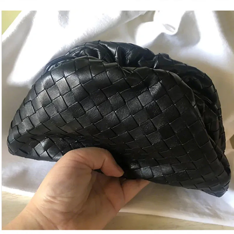 black big Мини-женская сумка высокого качества из мягкой натуральной кожи, клатч, сумочка, дизайнерская белая тканая сумка через плечо, Брендовые женские сумки - Цвет: black big