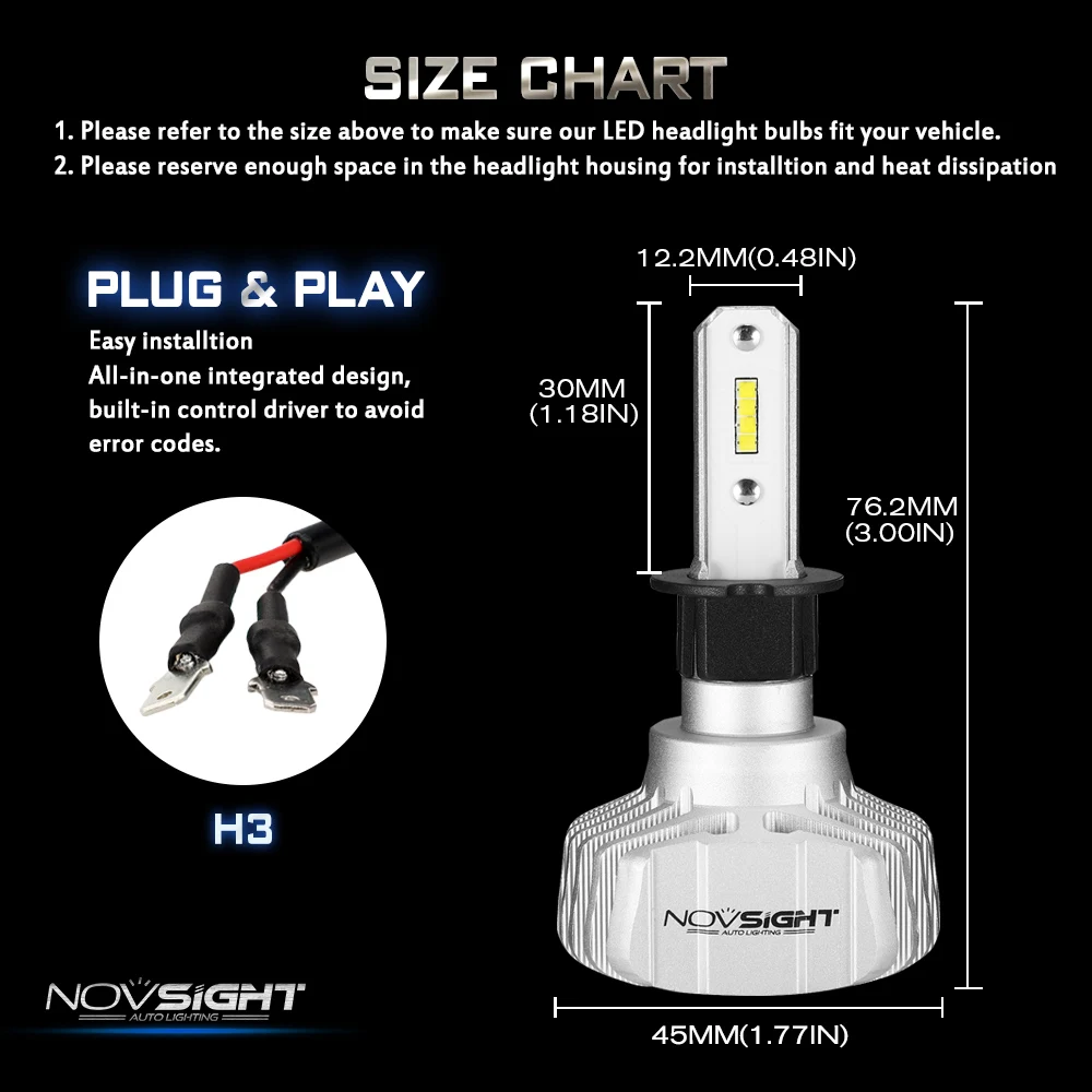 NOVSIGHT 50 Вт 10000LM Автомобильный светодиодный головной светильник H4 Hi/короче спереди и длиннее сзади) H7 H1 H3 H11 H13 9005 9006 9007 Nighteye 6500 к светильник лампы авто фары комплект