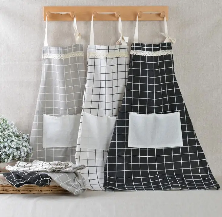 Plaid Lace Apron Korea Adjustable Kitchen Cooking Apron Unisex Kitchen Cook Apron With Pockets Home Textiles Tool DHL SN2791