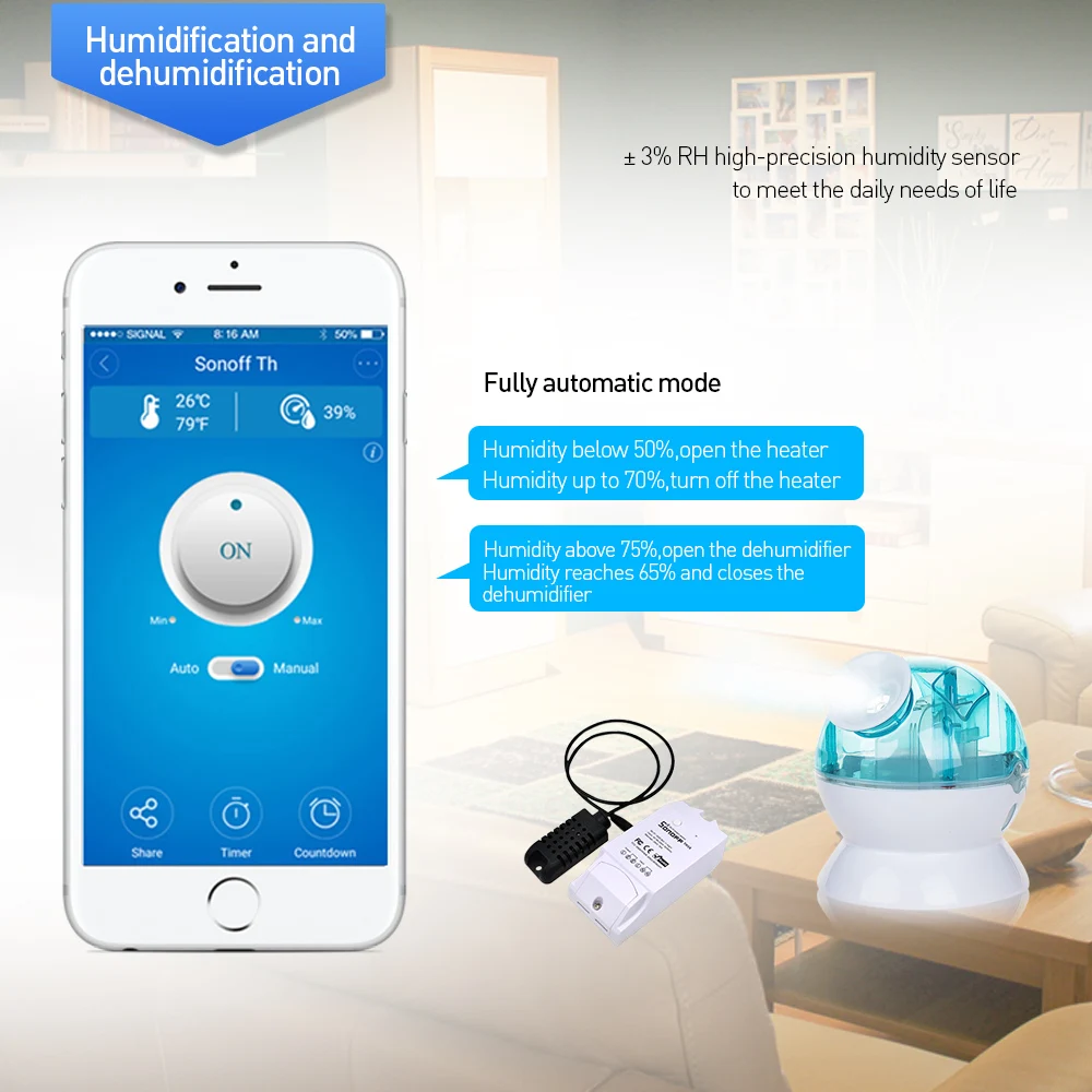 SONOFF TH16 Wi Fi переключатель SI7021 DS18B20 датчик AL560 контроль расширения температуры и