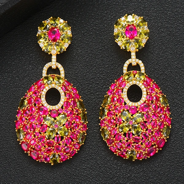 Hot Pink GODKI 50 мм очаровательные горячие модные роскошные звенья серьги с подвесками и цепочками для женщин полный Mirco CZ украшенное кубическими камнями Циркон Свадебные модные ювелирные изделия - Окраска металла: Hot Pink