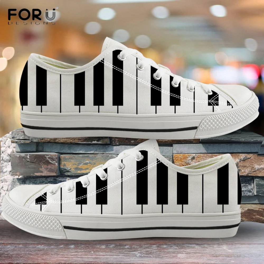 

FORUDESIGNS 3D Piano Keyboard Pattern Woman Canvas Shoes Music Notes Print Sneakers Women Breathable Spring/Autunm Low Top Shoes