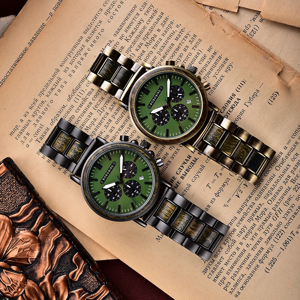 BOBO BIRD Hombres de madera de lujo Relojes de pulsera de los