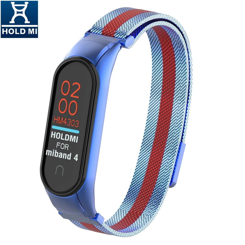 Mi lanese магнитный ремешок для Xiaomi mi Band 4 браслет из нержавеющей стали аксессуары для mi band 4 металлический ремешок - Цвет ремешка: Blue and red