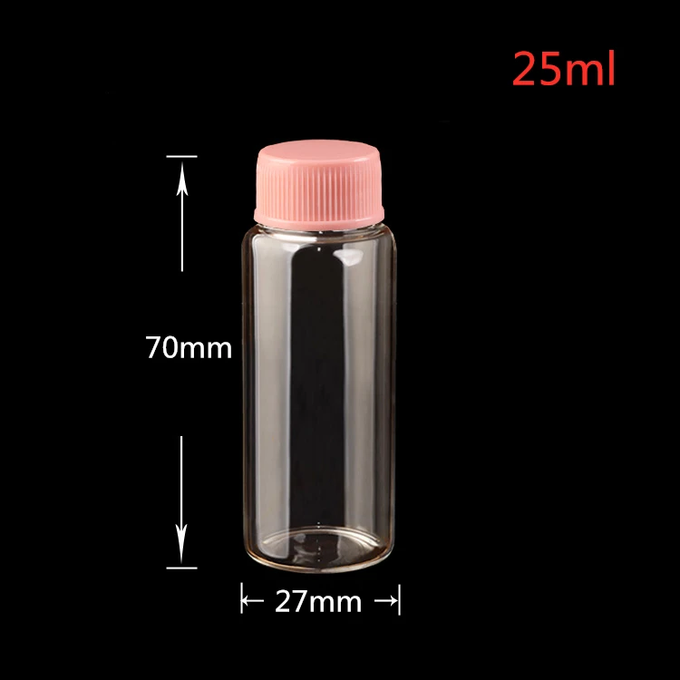 30pcs/lot 25ml bottle with plastic lid 27*70mm Pink Screw cap clear cute glass jar empty decoration Storage bottle - Цвет: Pink cap bottles