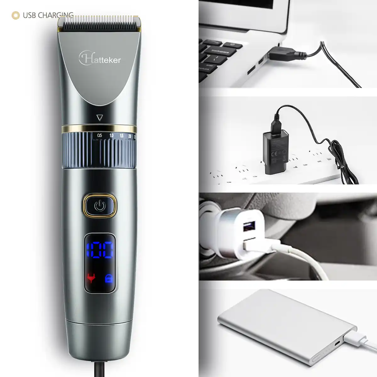 hatteker mens beard trimmer cordless hair trimmer hair clipper detail trimmer 3 in 1