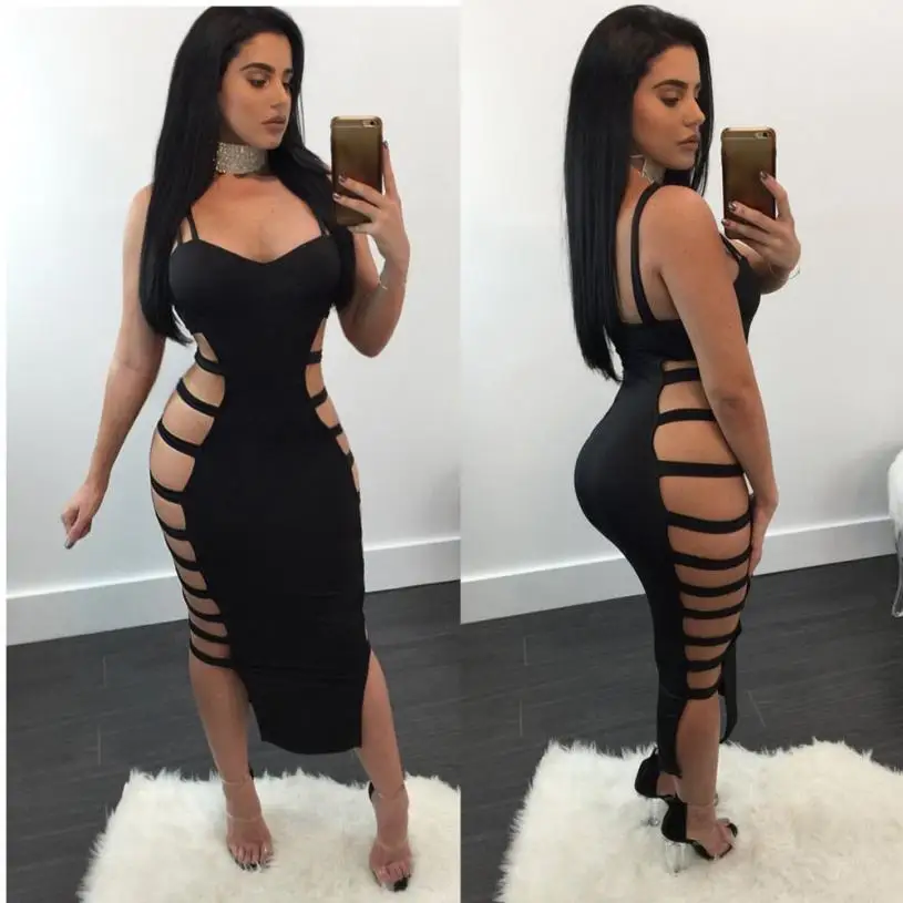 Повязки Vogue женское платье многоразовая одежда Высокая улица Bodycon Strappy без рукавов выдалбливают Платья вечерние для ночного клуба Femme Vestidos