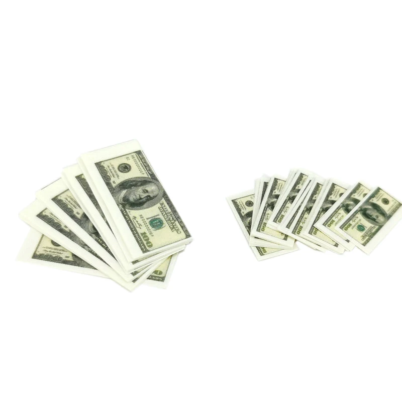 1 Bundle(100pcs) 1/12 Scale Miniature Play Money Us $100 / $1Banknotes for 1/12 Doll House Accessories dollhouse coin model toys