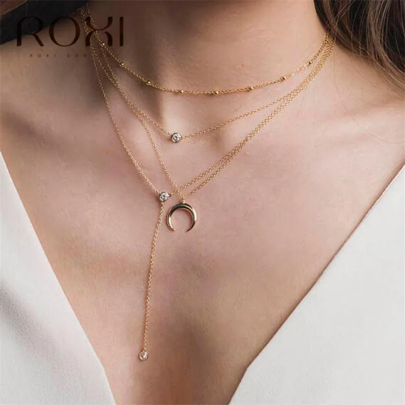 ROXI маленькое круглое ожерелье с кристаллами подвеска цепочка на ключице ожерелье женское ожерелье из стерлингового серебра 925 колье массивные украшения